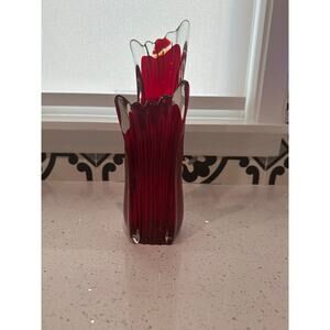 Vintage MURANO Glass Vase Red Mouthblown Flower vase Murano Seguso Vase 70's